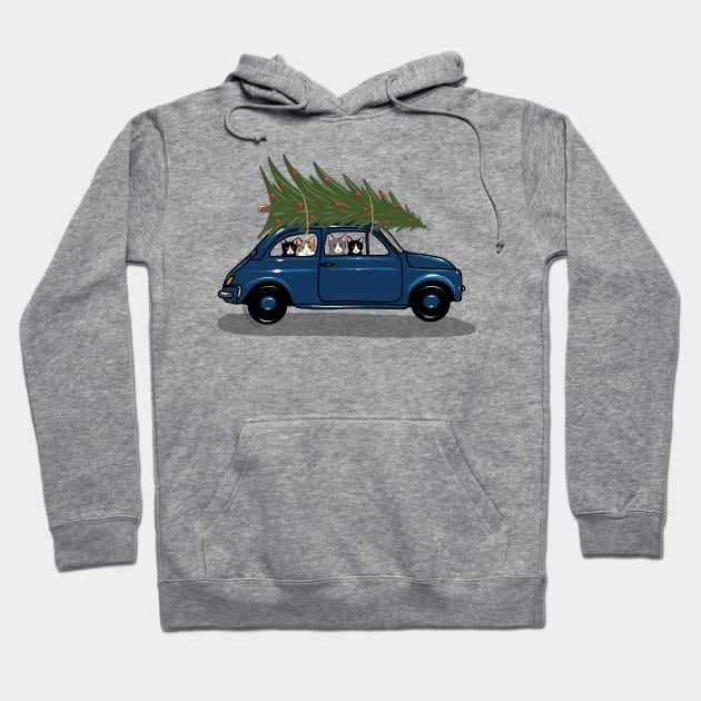 Bringing Home the Christmas Tree Blue Hoodie by KilkennyCat Art